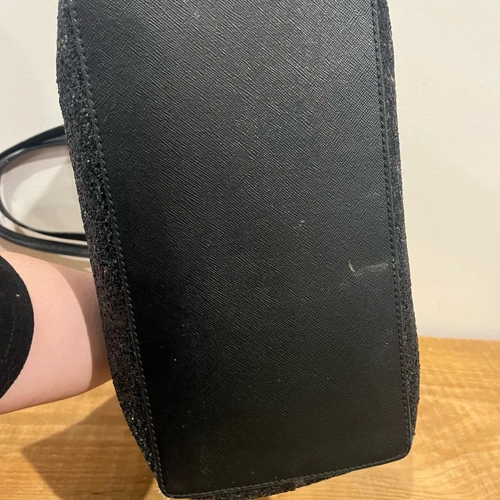 Kate‎ spade ♠️ black leather glitter trim tote bag GUC